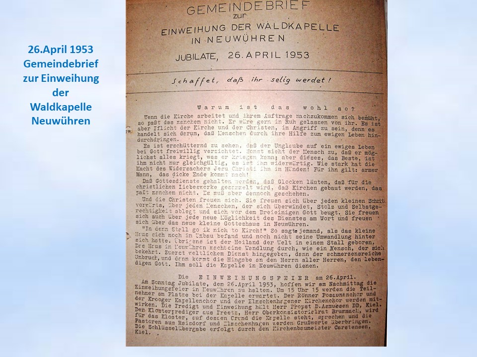 Gemeindebrief zur Einweihung 1953