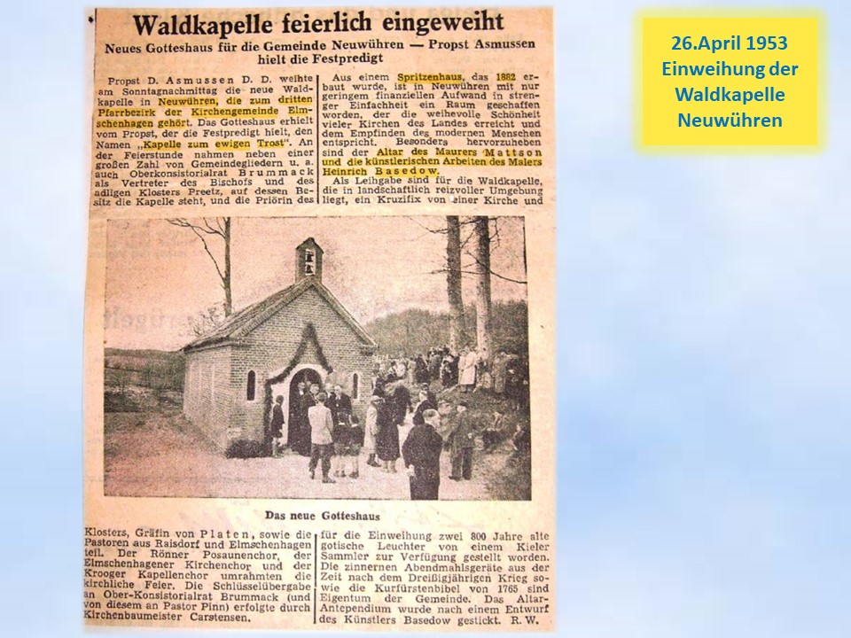 Zeitung zur Einweihung der Waldkapelle Neuwhren 1953