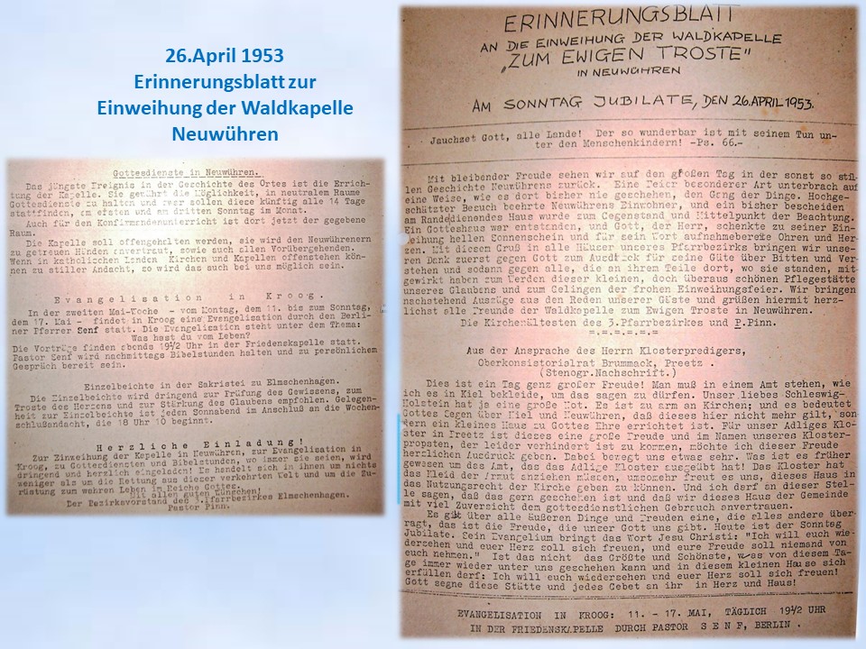 Einweeihung der Waldkapelle Neuwhren Erinnerungsblatt